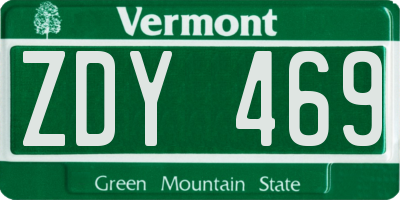 VT license plate ZDY469