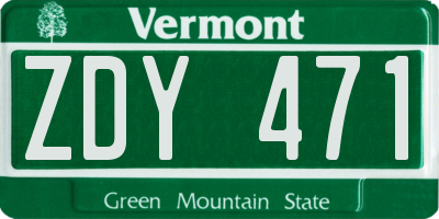 VT license plate ZDY471