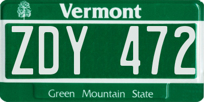 VT license plate ZDY472