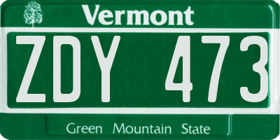 VT license plate ZDY473