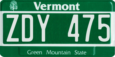 VT license plate ZDY475