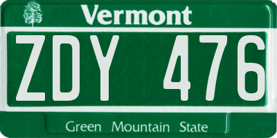 VT license plate ZDY476