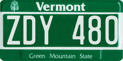 VT license plate ZDY480