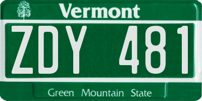 VT license plate ZDY481
