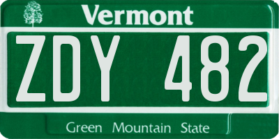 VT license plate ZDY482