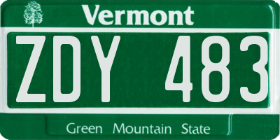 VT license plate ZDY483