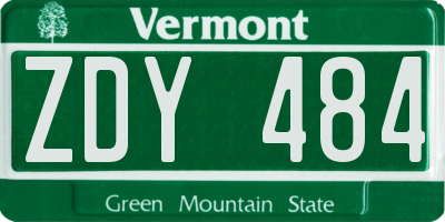 VT license plate ZDY484