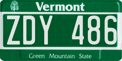 VT license plate ZDY486