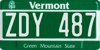 VT license plate ZDY487