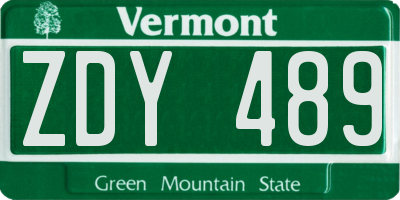 VT license plate ZDY489