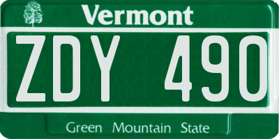 VT license plate ZDY490