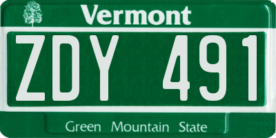 VT license plate ZDY491