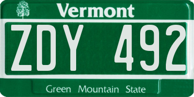 VT license plate ZDY492