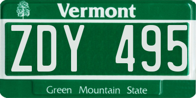 VT license plate ZDY495