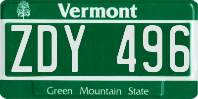 VT license plate ZDY496