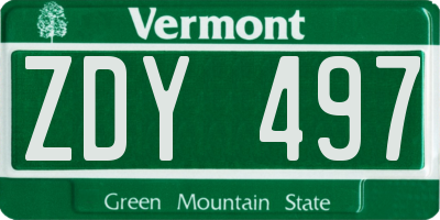 VT license plate ZDY497