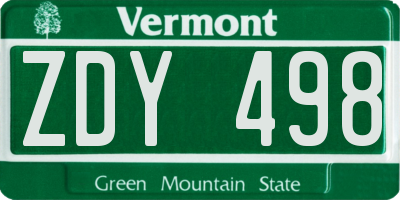 VT license plate ZDY498