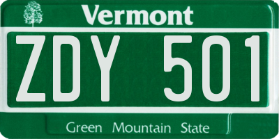 VT license plate ZDY501