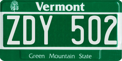 VT license plate ZDY502