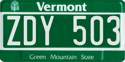 VT license plate ZDY503