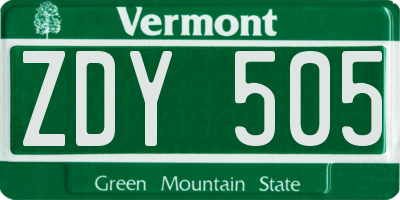 VT license plate ZDY505