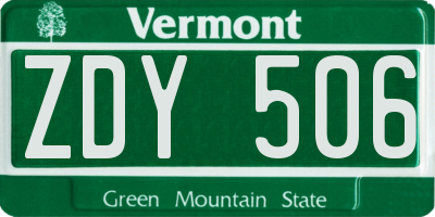 VT license plate ZDY506