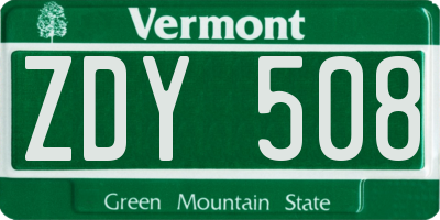 VT license plate ZDY508