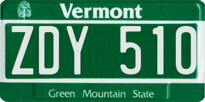 VT license plate ZDY510