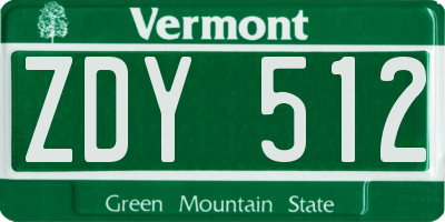 VT license plate ZDY512