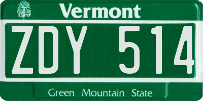 VT license plate ZDY514