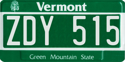 VT license plate ZDY515