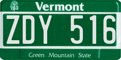 VT license plate ZDY516
