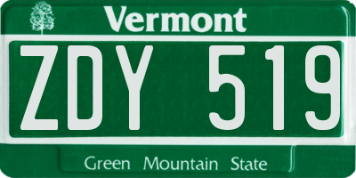 VT license plate ZDY519