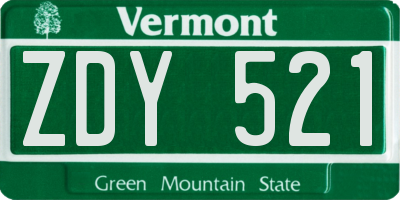 VT license plate ZDY521