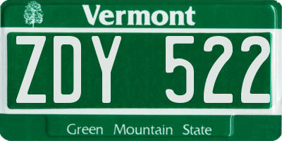 VT license plate ZDY522