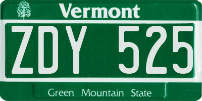 VT license plate ZDY525