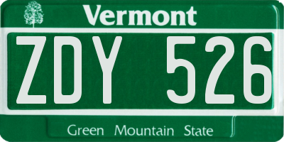 VT license plate ZDY526