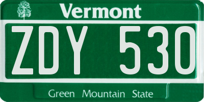 VT license plate ZDY530