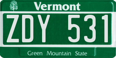 VT license plate ZDY531