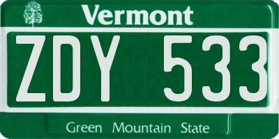 VT license plate ZDY533