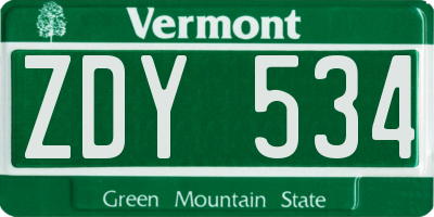 VT license plate ZDY534