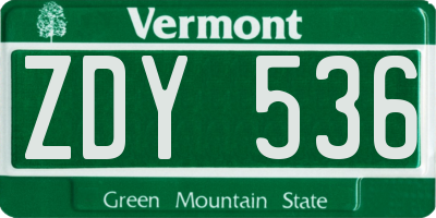 VT license plate ZDY536