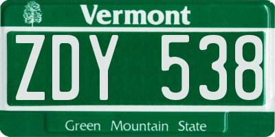 VT license plate ZDY538