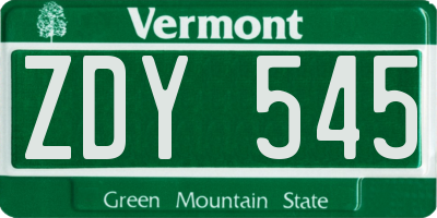 VT license plate ZDY545