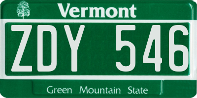 VT license plate ZDY546