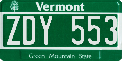VT license plate ZDY553