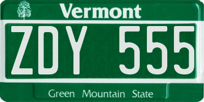 VT license plate ZDY555