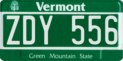 VT license plate ZDY556