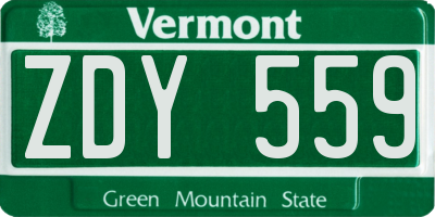 VT license plate ZDY559