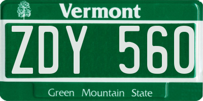 VT license plate ZDY560